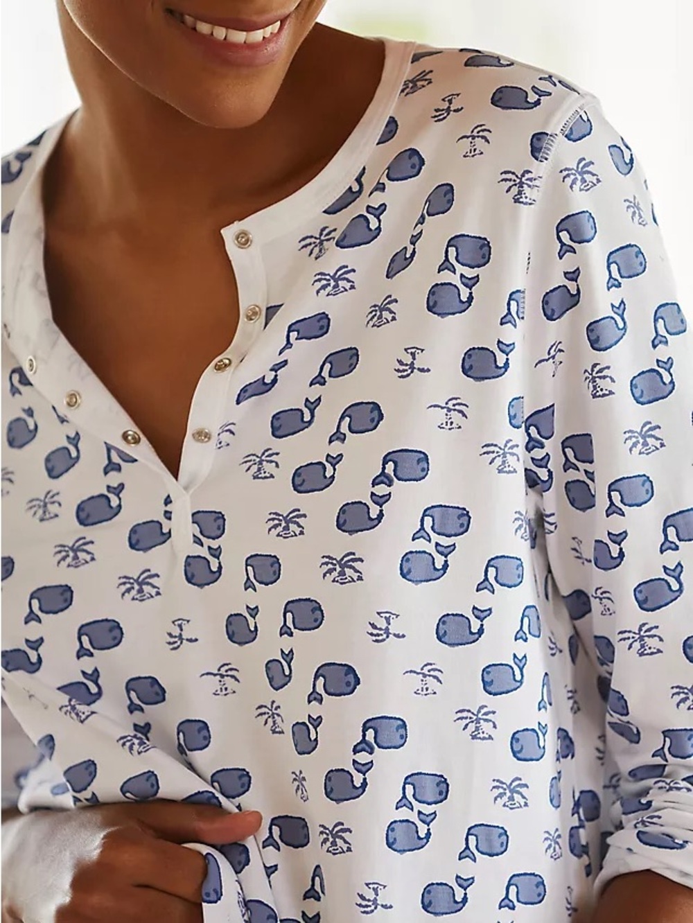 New Roller Rabbit Moby Sleep Long Sleeve Top in White and Blue Grey